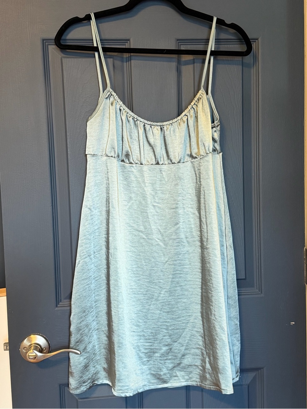 MOTEL Urban Outfitters Light Blue Satin Slip Dress